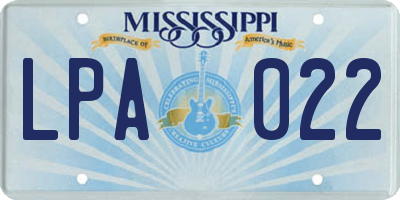 MS license plate LPA022