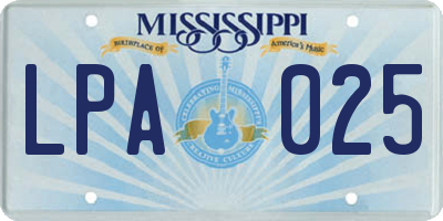 MS license plate LPA025