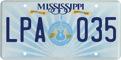 MS license plate LPA035