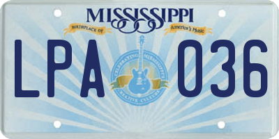 MS license plate LPA036