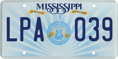 MS license plate LPA039