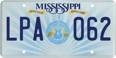MS license plate LPA062