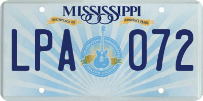 MS license plate LPA072