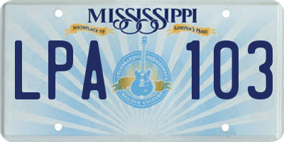 MS license plate LPA103