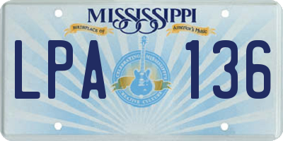 MS license plate LPA136