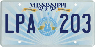 MS license plate LPA203
