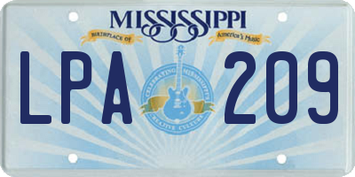 MS license plate LPA209