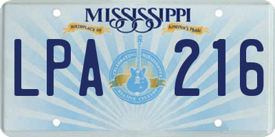 MS license plate LPA216