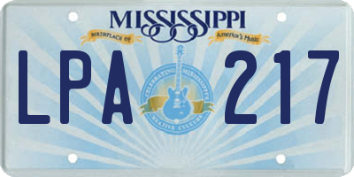 MS license plate LPA217