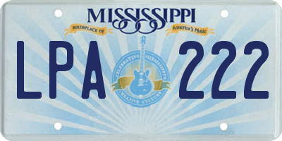MS license plate LPA222