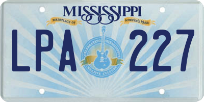 MS license plate LPA227