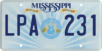 MS license plate LPA231