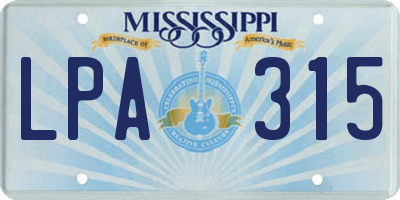 MS license plate LPA315