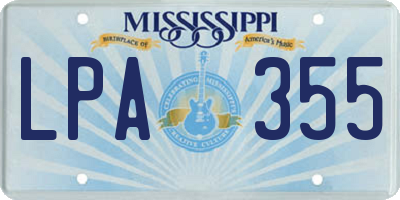 MS license plate LPA355