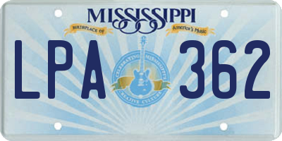 MS license plate LPA362