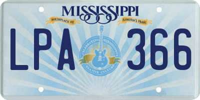 MS license plate LPA366