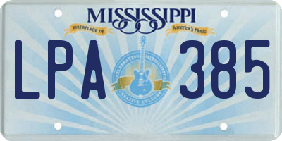 MS license plate LPA385