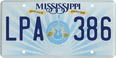 MS license plate LPA386