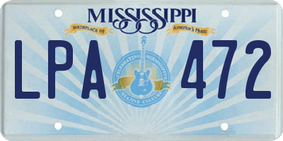 MS license plate LPA472