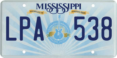 MS license plate LPA538