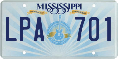 MS license plate LPA701