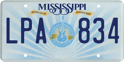 MS license plate LPA834
