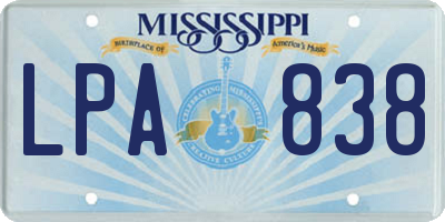 MS license plate LPA838