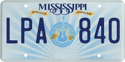 MS license plate LPA840