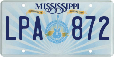 MS license plate LPA872