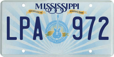 MS license plate LPA972