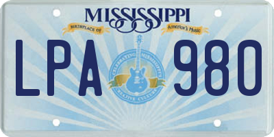 MS license plate LPA980