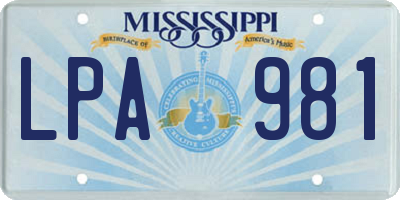 MS license plate LPA981