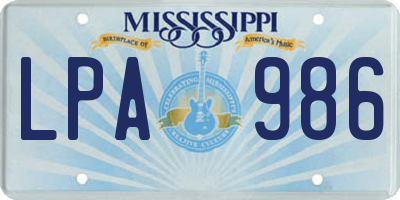 MS license plate LPA986