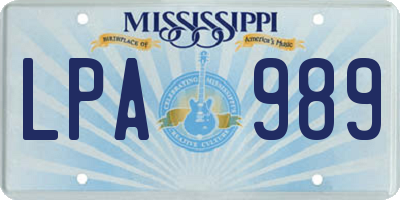 MS license plate LPA989