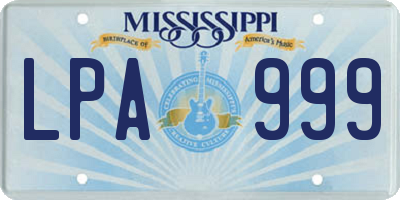 MS license plate LPA999