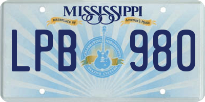 MS license plate LPB980