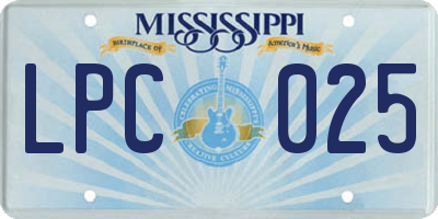 MS license plate LPC025