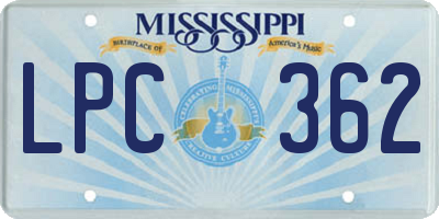 MS license plate LPC362
