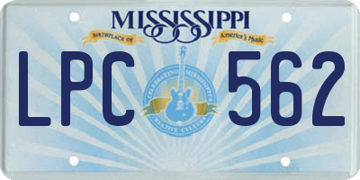 MS license plate LPC562