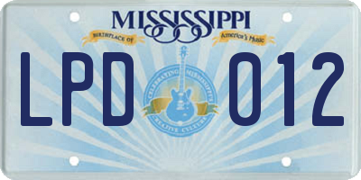 MS license plate LPD012