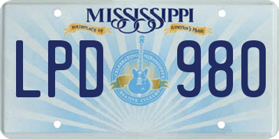 MS license plate LPD980