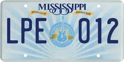 MS license plate LPE012