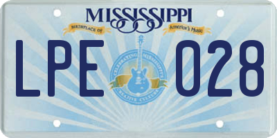 MS license plate LPE028
