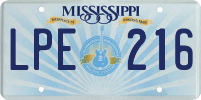 MS license plate LPE216