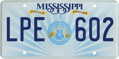 MS license plate LPE602