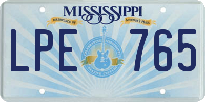 MS license plate LPE765
