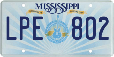 MS license plate LPE802