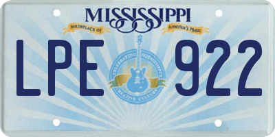 MS license plate LPE922