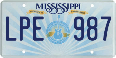 MS license plate LPE987
