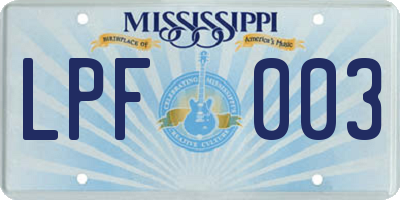 MS license plate LPF003